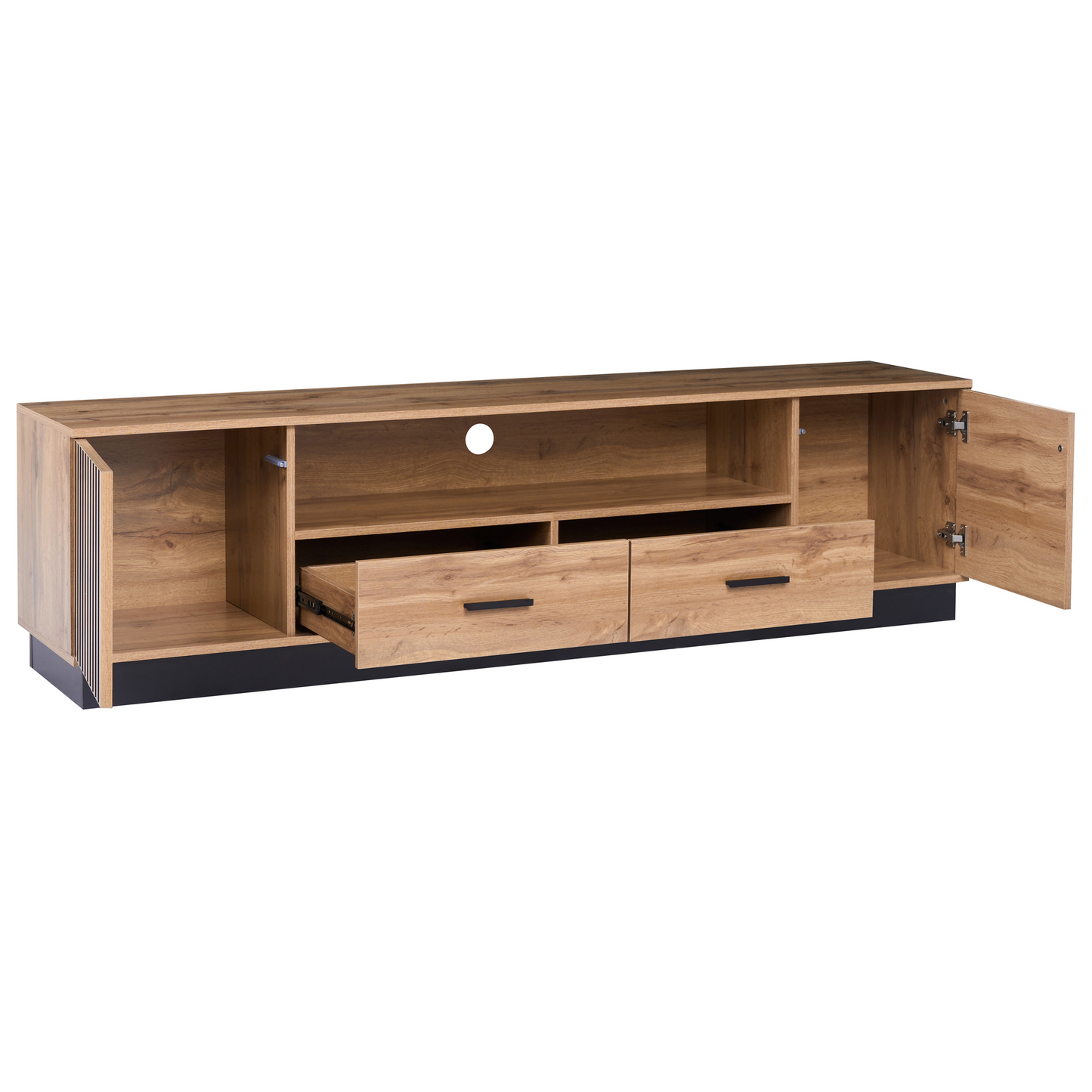 NovaHome TV Stand Brown MDF With 2 Drawers And 2 Doors Open Shelf Melamine Finish Modern Living Room