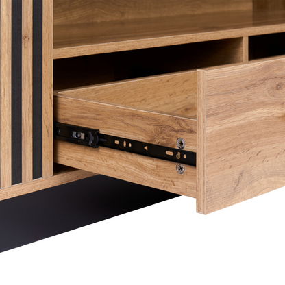 NovaHome TV Stand Brown MDF With 2 Drawers And 2 Doors Open Shelf Melamine Finish Modern Living Room
