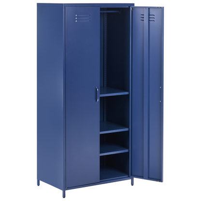 Navy Blue Steel Storage Cabinet 2 Doors 4 Shelves
