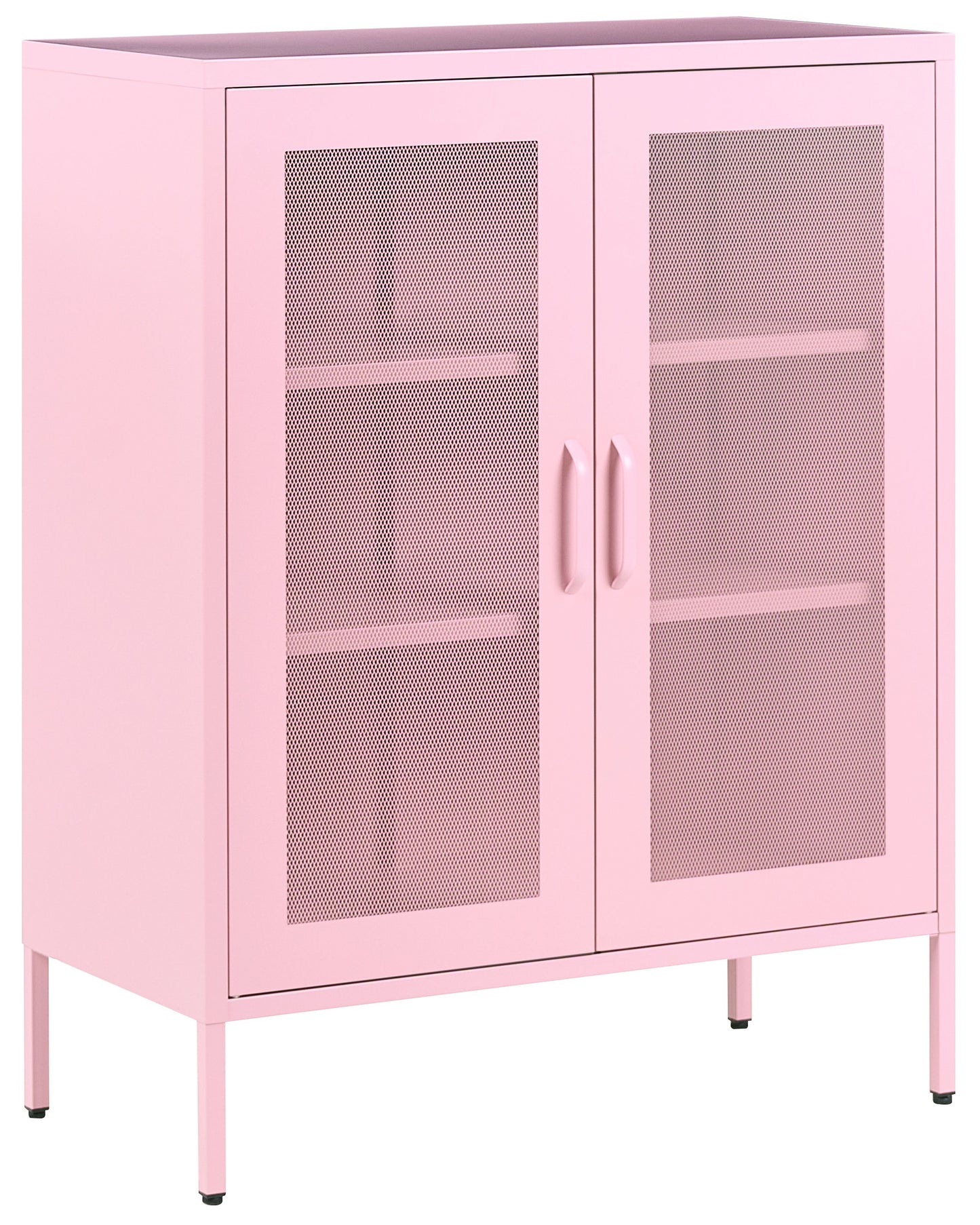 Office Cabinet Pink Two Doors Three Shelves Perforated Industrial Sideboard for Living Room and Home Office