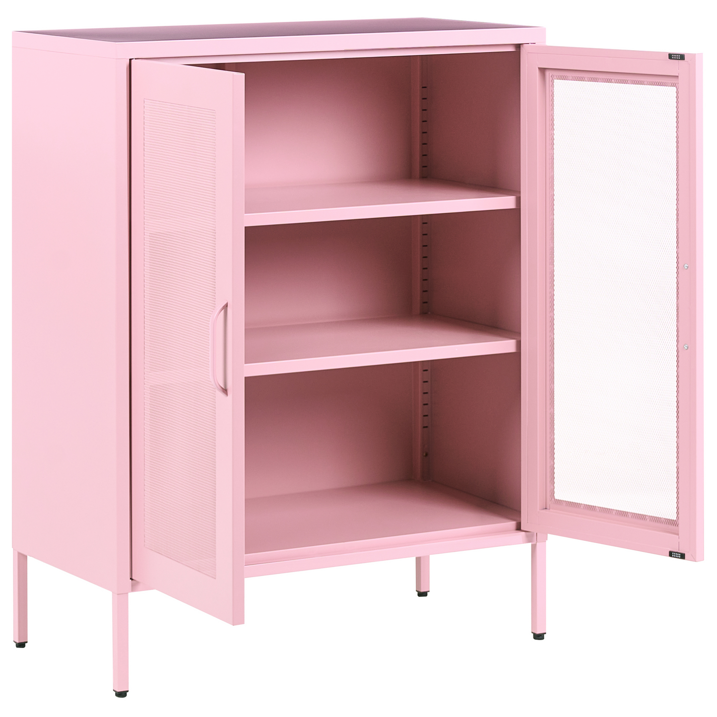 Office Cabinet Pink Two Doors Three Shelves Perforated Industrial Sideboard for Living Room and Home Office