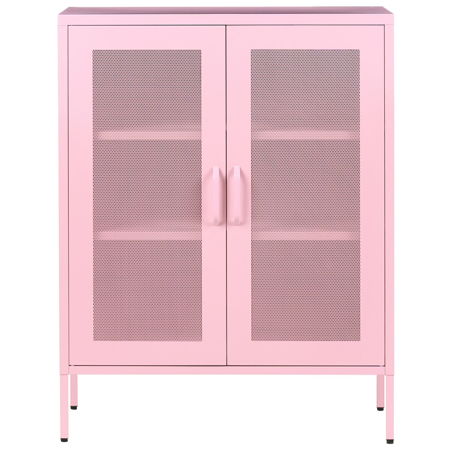 Office Cabinet Pink Two Doors Three Shelves Perforated Industrial Sideboard for Living Room and Home Office