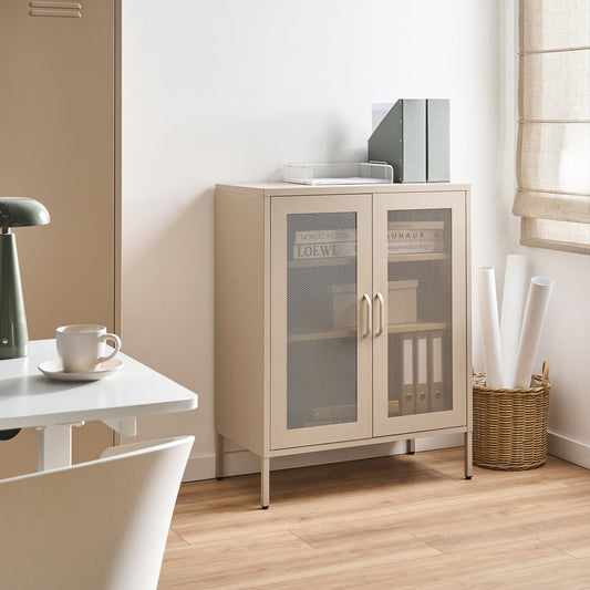 Office Cabinet Light Beige Steel 2 Doors 3 Shelves