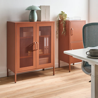 Industrial Office Sideboard Cabinet Golden Brown Steel 2 Doors 3 Shelves