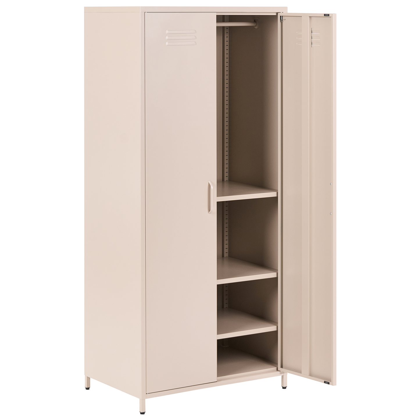 Light Beige Steel Storage Cabinet 2 Doors 4 Shelves Industrial Design