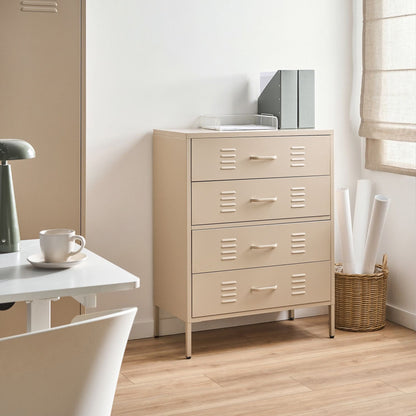 Four Drawer Beige Metal Chest Industrial Storage Cabinet For Home Office