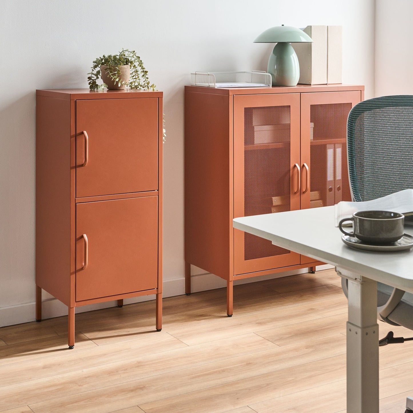 2 Door Storage Cabinet Golden Brown Steel Office 4 Shelves