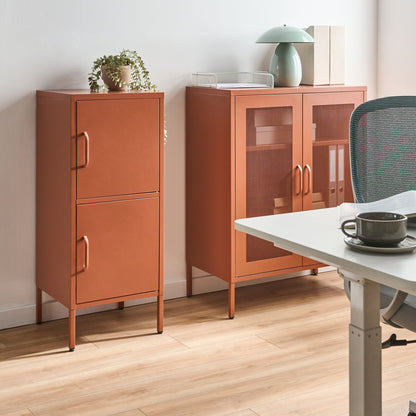 2 Door Storage Cabinet Golden Brown Steel Office 4 Shelves