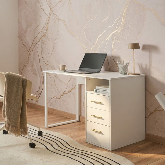 Home Desk White 120 x 60cm With Three Drawers Minimalist