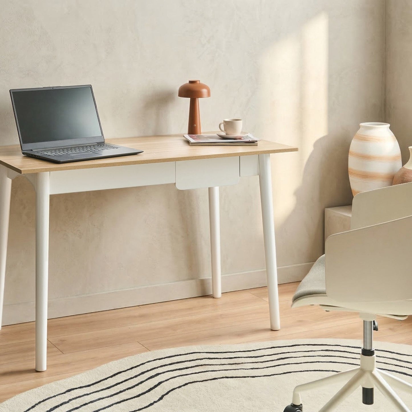 Home Desk 120 x 60cm White Brown Drawer Storage
