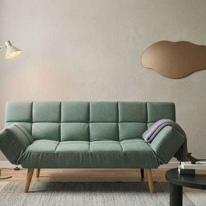 Sofa Bed Light Green Fabric Upholstered 2 Seater With 3 Position Backrest Recline
