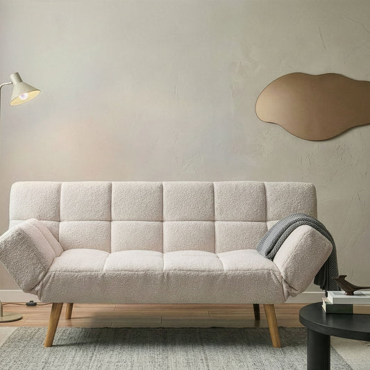 Sofa Bed Light Off White Boucle 2 Seater With Adjustable Reclining Backrest