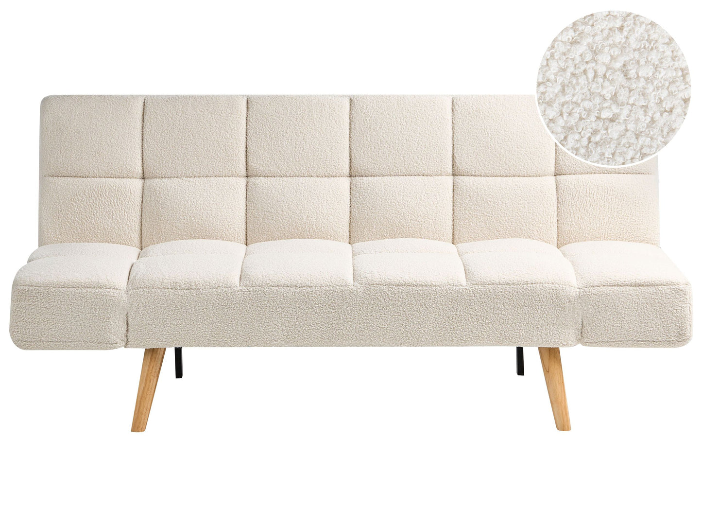 Sofa Bed Light Off White Boucle 2 Seater With Adjustable Reclining Backrest