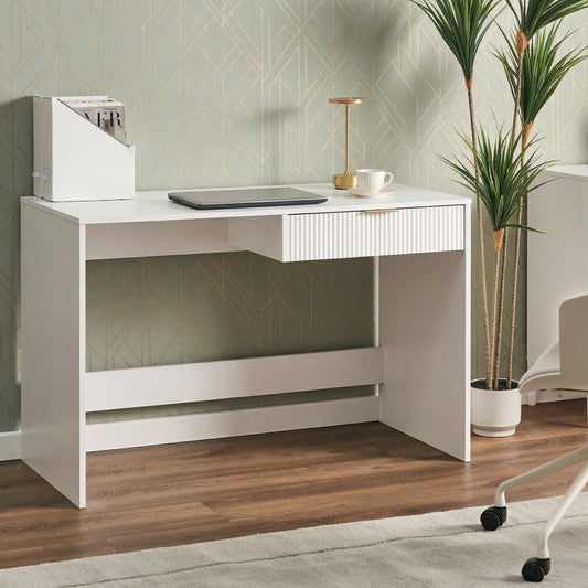 White Home Office Desk 120 x 60cm With Drawer