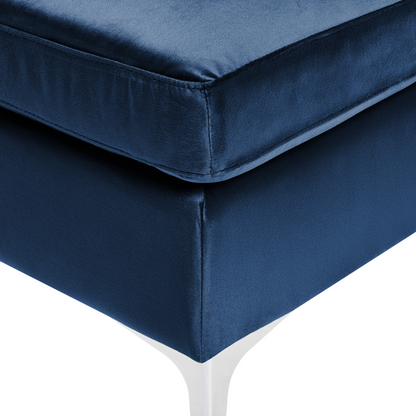 Velvet Glam Ottoman Blue Velvet Top Pillow Silver Legs