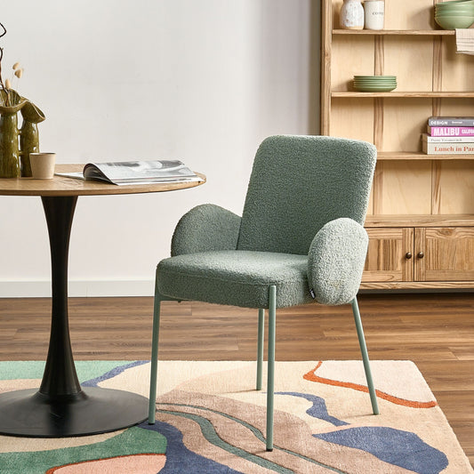 Dining Chair Light Green Boucle With Iron Frame Retro