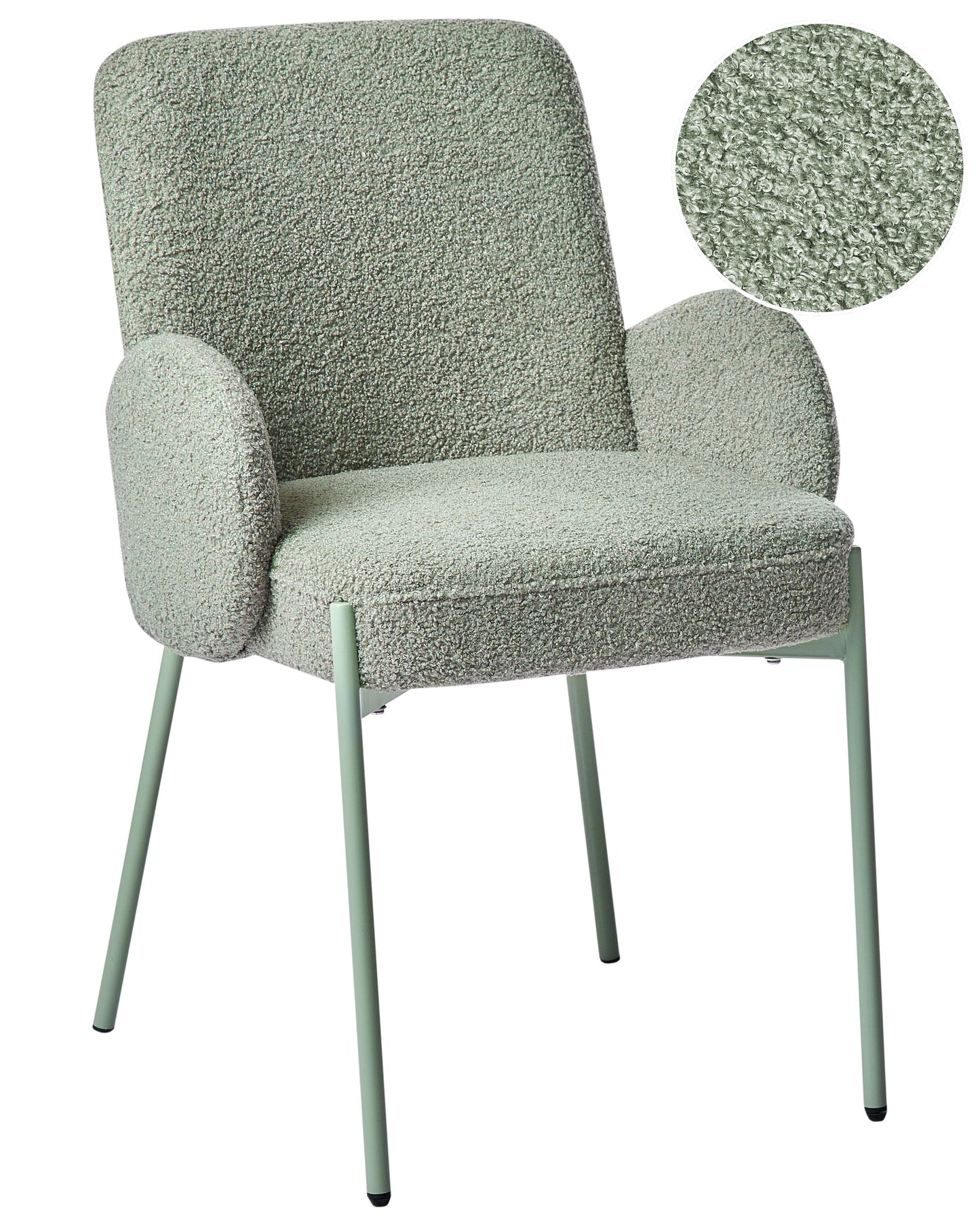 Dining Chair Light Green Boucle With Iron Frame Retro