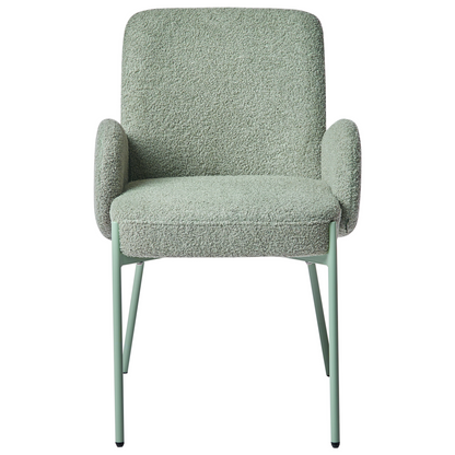 Dining Chair Light Green Boucle With Iron Frame Retro