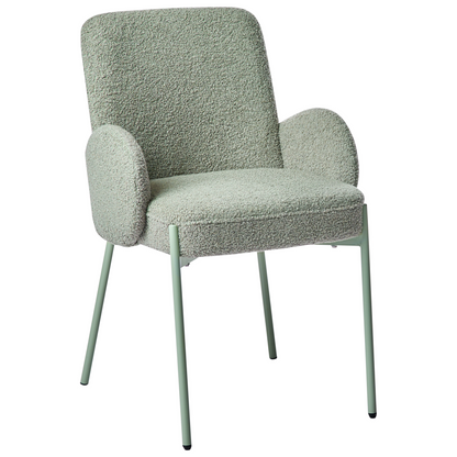 Dining Chair Light Green Boucle With Iron Frame Retro