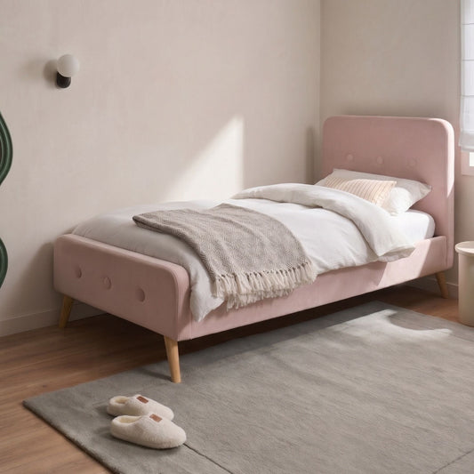 Slatted Bed Frame Pastel Pink Velvet 3ft Single EU Modern