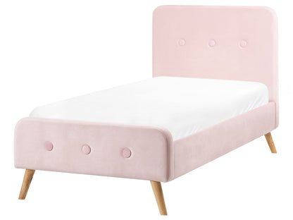 Slatted Bed Frame Pastel Pink Velvet 3ft Single EU Modern