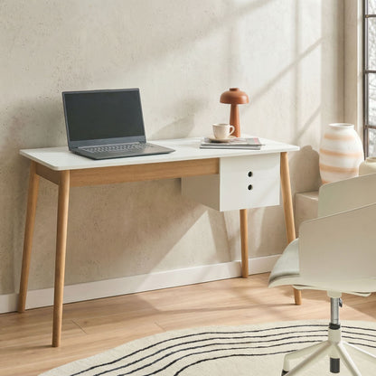 Desk White Light Brown 120 x 50cm With Drawer Storage