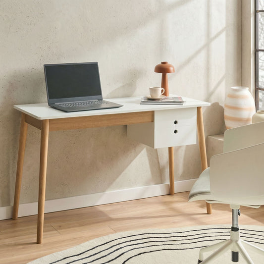 Desk White Light Brown 120 x 50cm With Drawer Storage