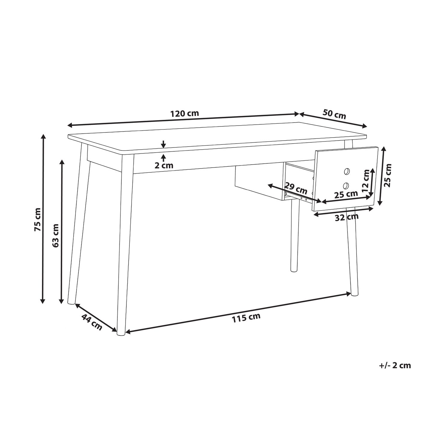 Desk White Light Brown 120 x 50cm With Drawer Storage