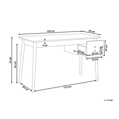 Desk White Light Brown 120 x 50cm With Drawer Storage