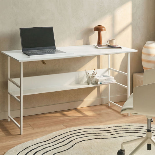Home Desk White 140 x 50cm With Adjustable Top Storage