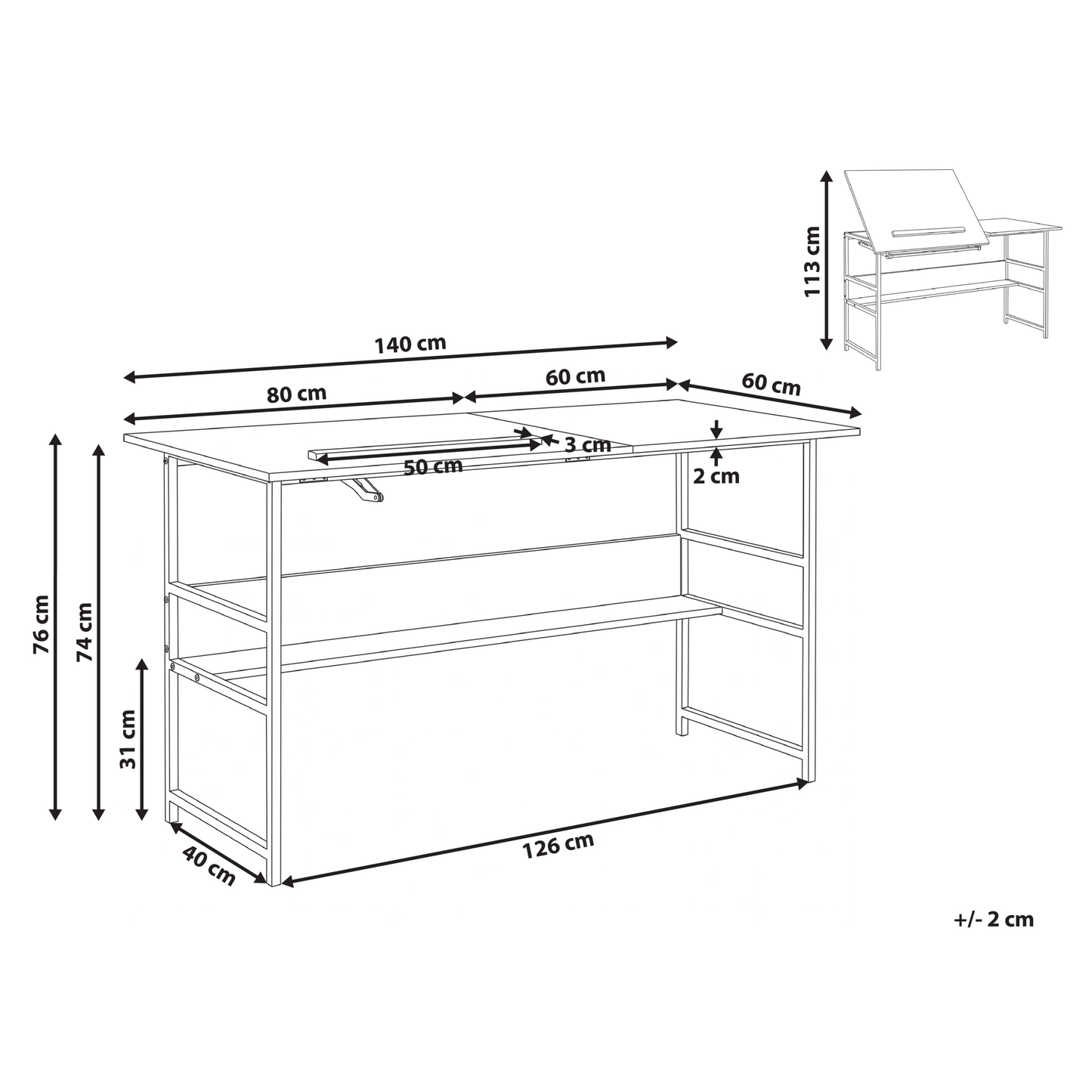 Home Desk White 140 x 50cm With Adjustable Top Storage