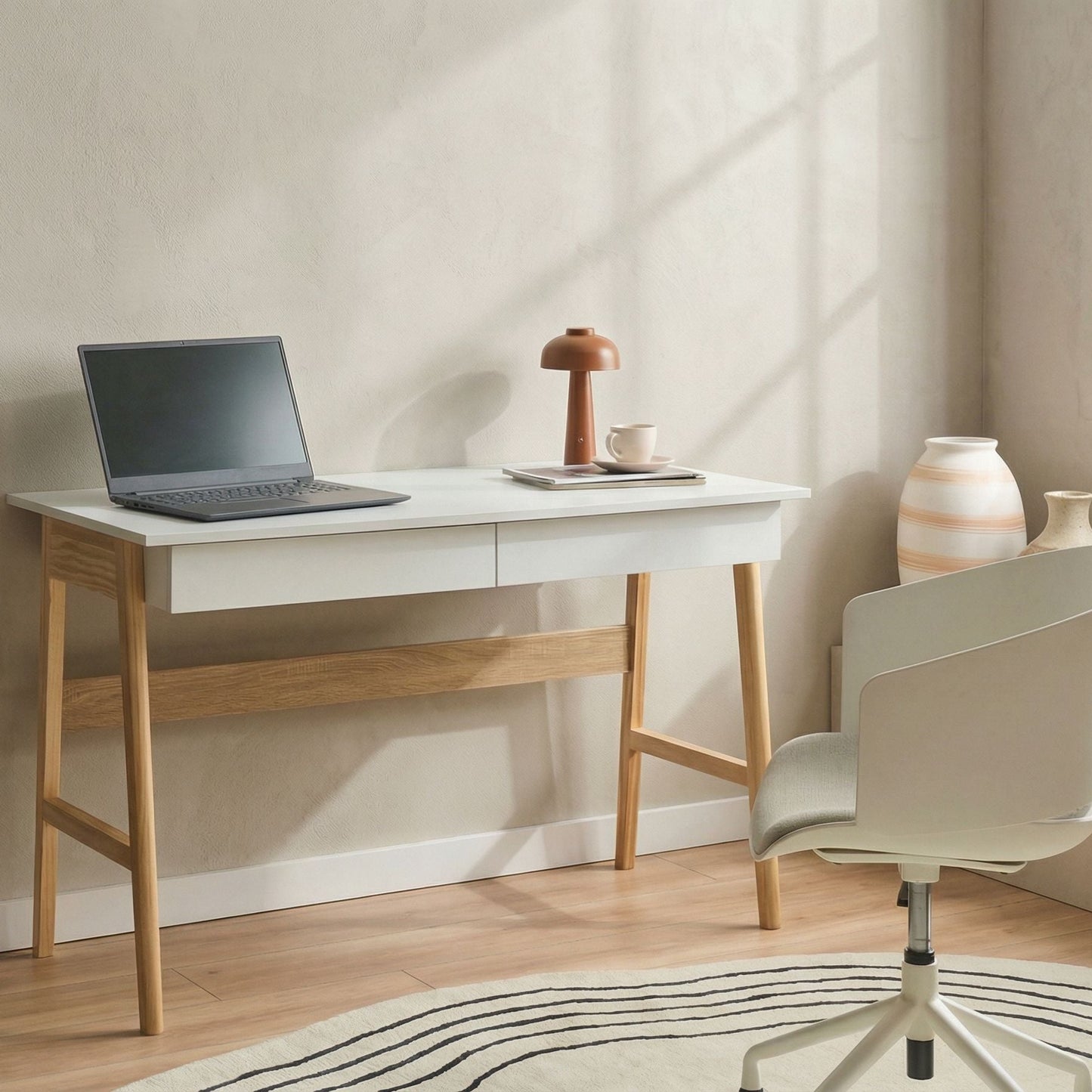 Two Tone Desk 120 x 60cm Drawer Storage White Brown
