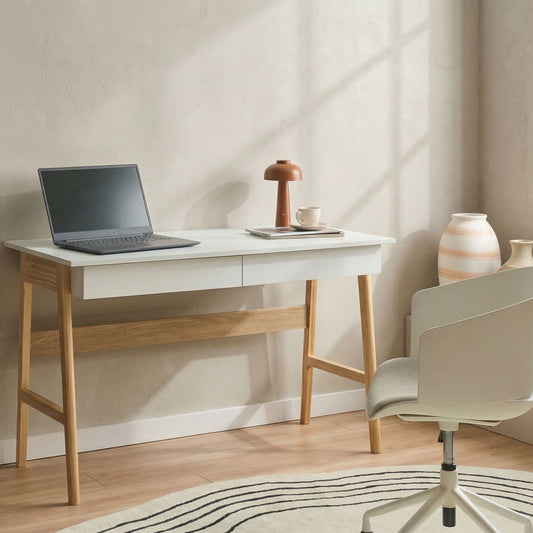 Two Tone Desk 120 x 60cm Drawer Storage White Brown