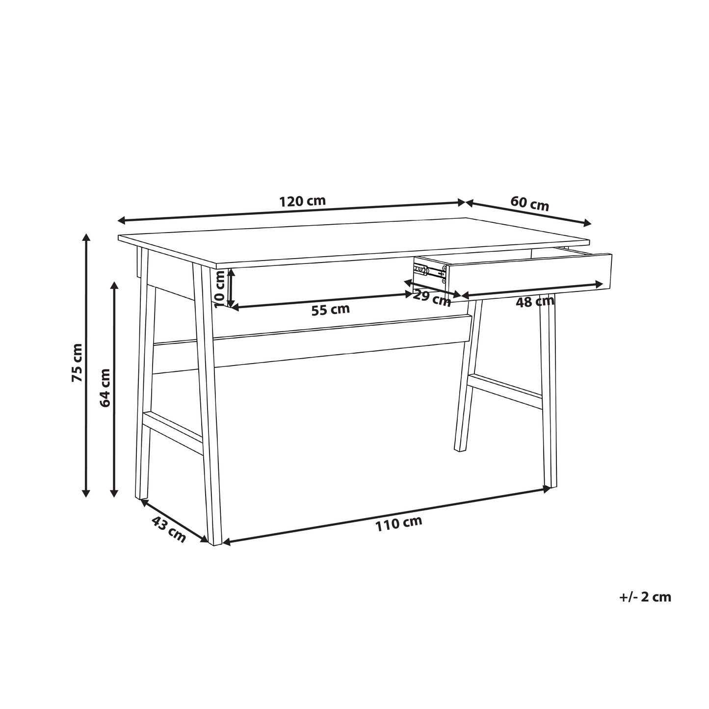 Two Tone Desk 120 x 60cm Drawer Storage White Brown