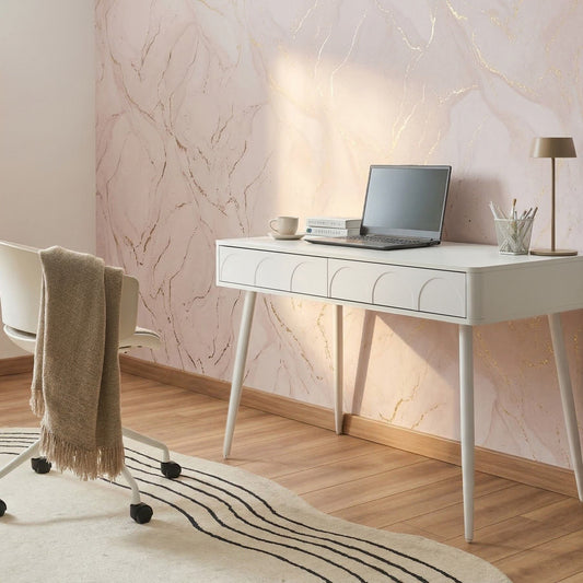 Home Desk White Particle Board Desk 120 x 60cm Drawer Storage