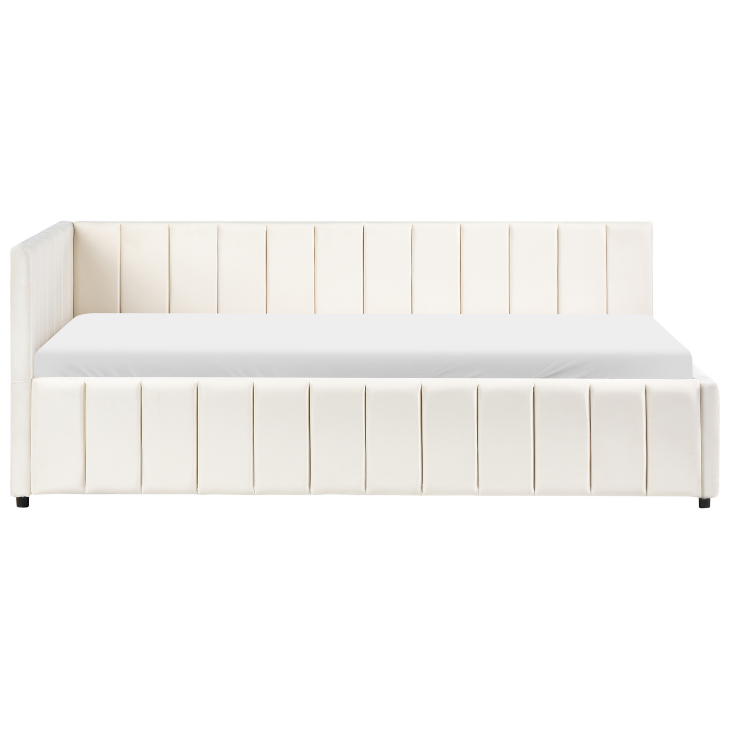 3Ft Bed Off White Velvet Quilted Slatted Wood Legs