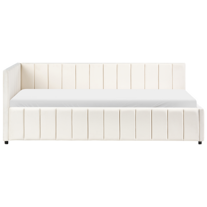 3Ft Bed Off White Velvet Quilted Slatted Wood Legs