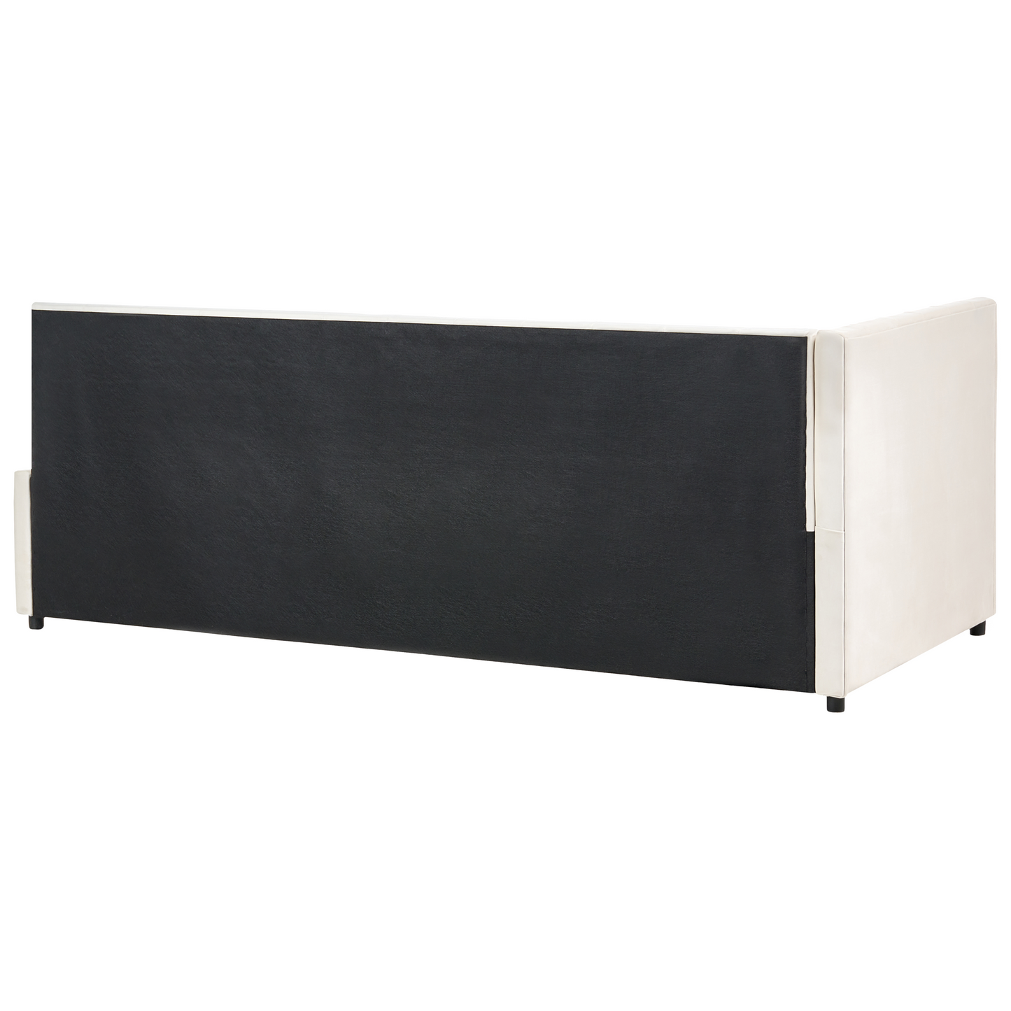 3Ft Bed Off White Velvet Quilted Slatted Wood Legs