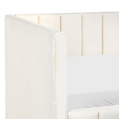 3Ft Bed Off White Velvet Quilted Slatted Wood Legs