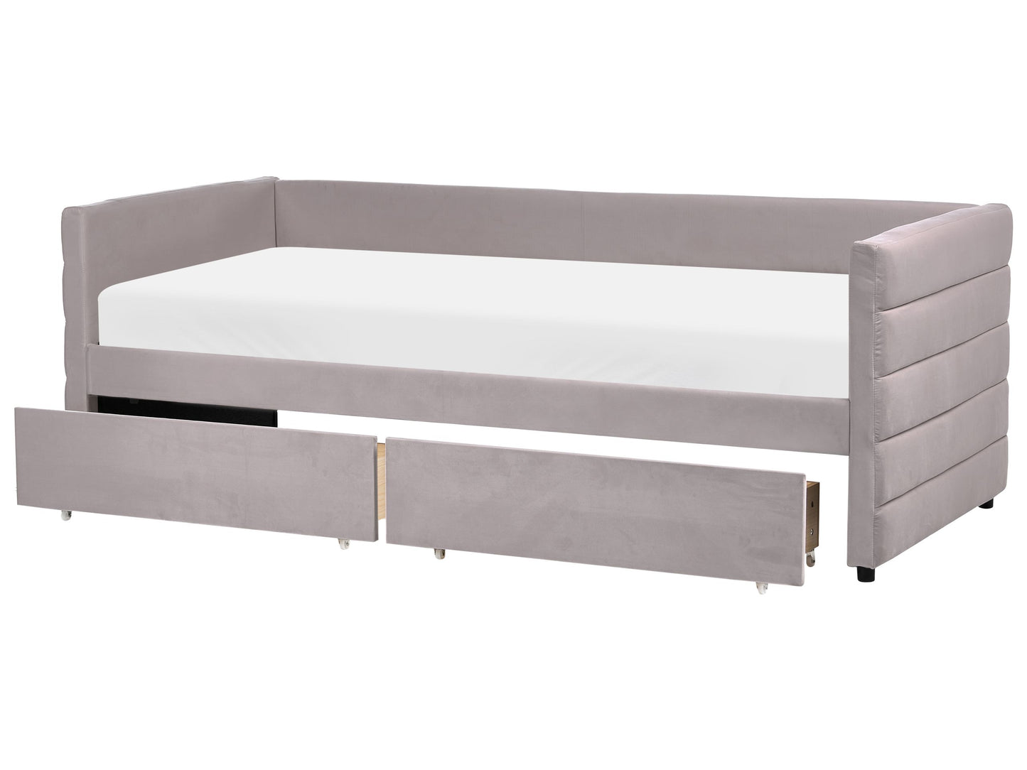 Daybed Light Grey 90 x 200cm With Slatted Frame and Drawers