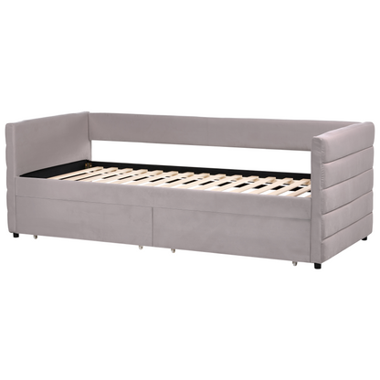 Daybed Light Grey 90 x 200cm With Slatted Frame and Drawers