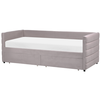 Daybed Light Grey 90 x 200cm With Slatted Frame and Drawers
