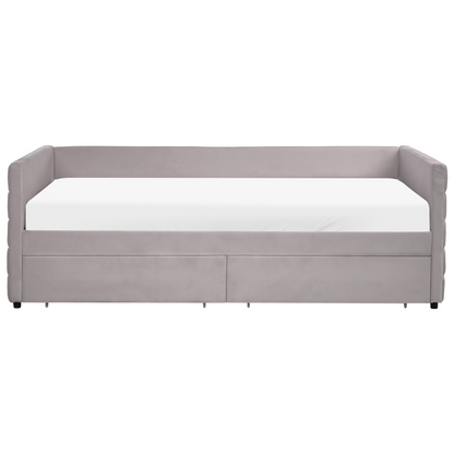 Daybed Light Grey 90 x 200cm With Slatted Frame and Drawers