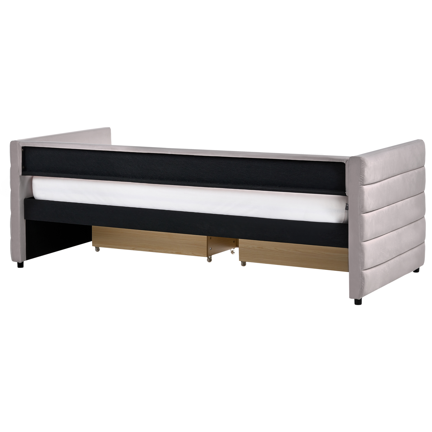 Daybed Light Grey 90 x 200cm With Slatted Frame and Drawers