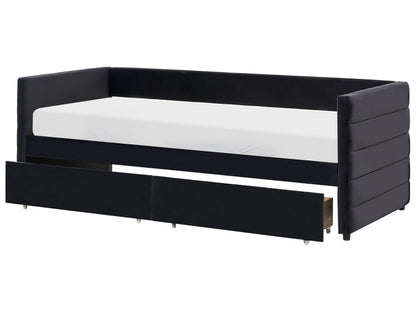 Black Velvet Daybed 90 x 200cm EU Single With Frame Drawers