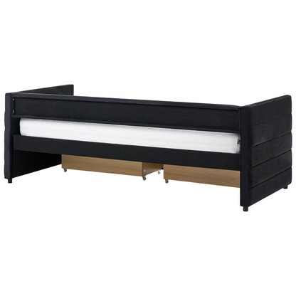 Black Velvet Daybed 90 x 200cm EU Single With Frame Drawers