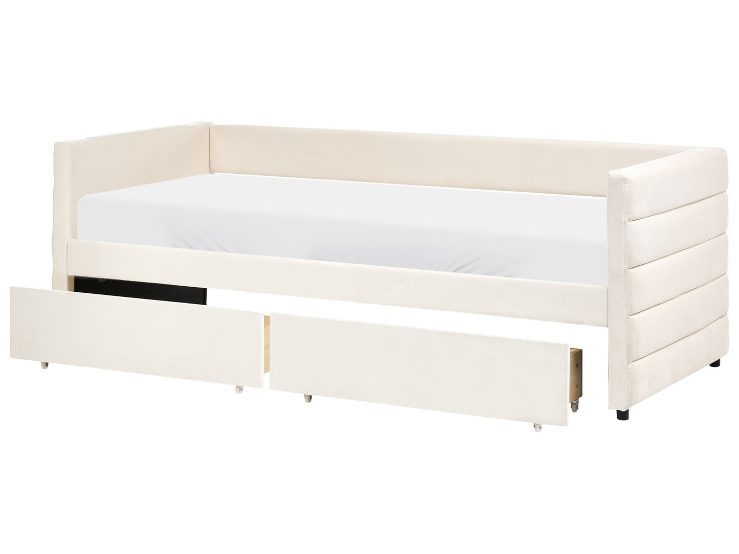 Daybed Off White Velvet EU Single 90 x 200cm Slatted Frame With Drawers