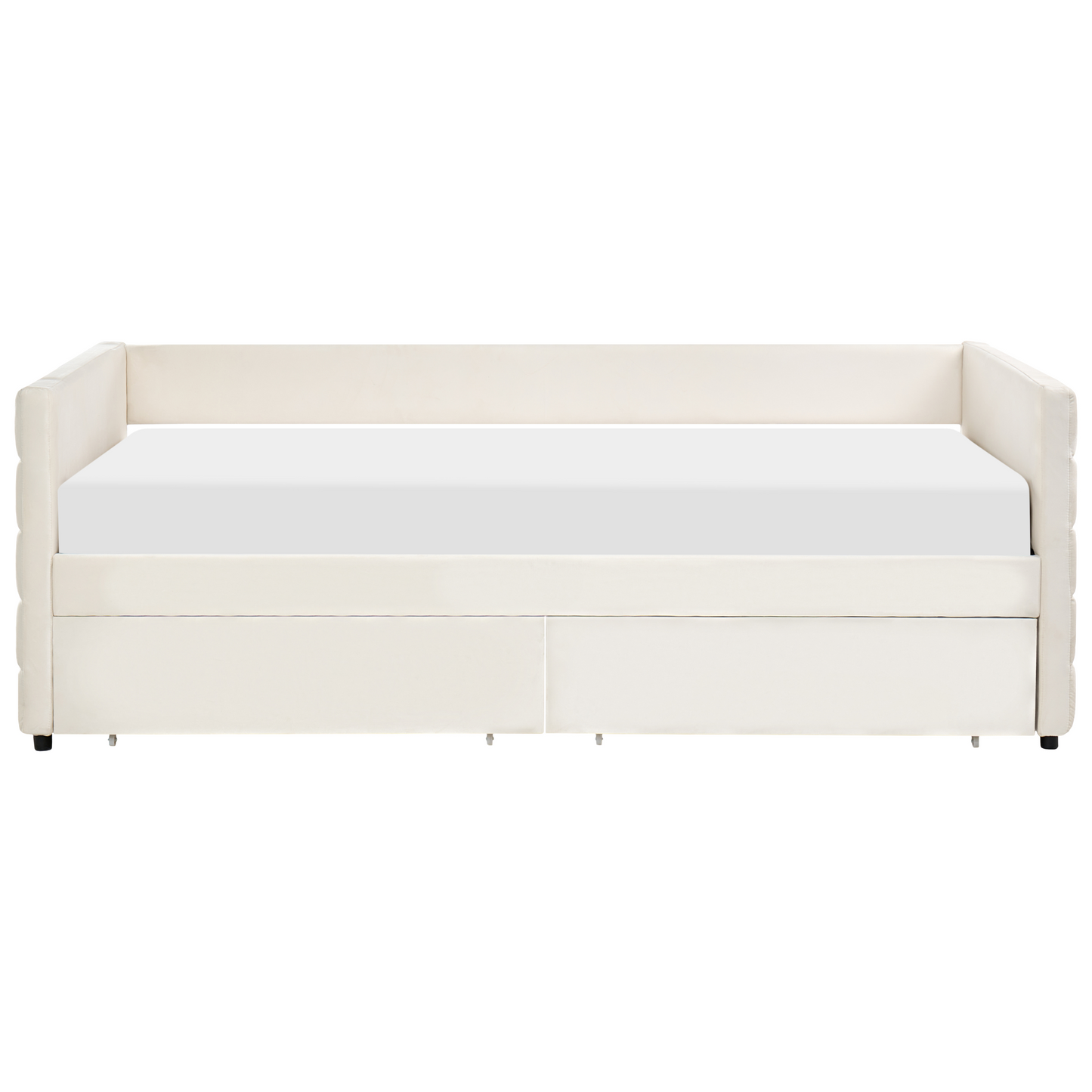 Daybed Off White Velvet EU Single 90 x 200cm Slatted Frame With Drawers