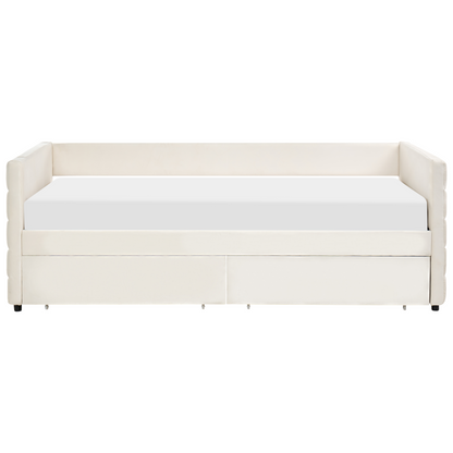 Daybed Off White Velvet EU Single 90 x 200cm Slatted Frame With Drawers