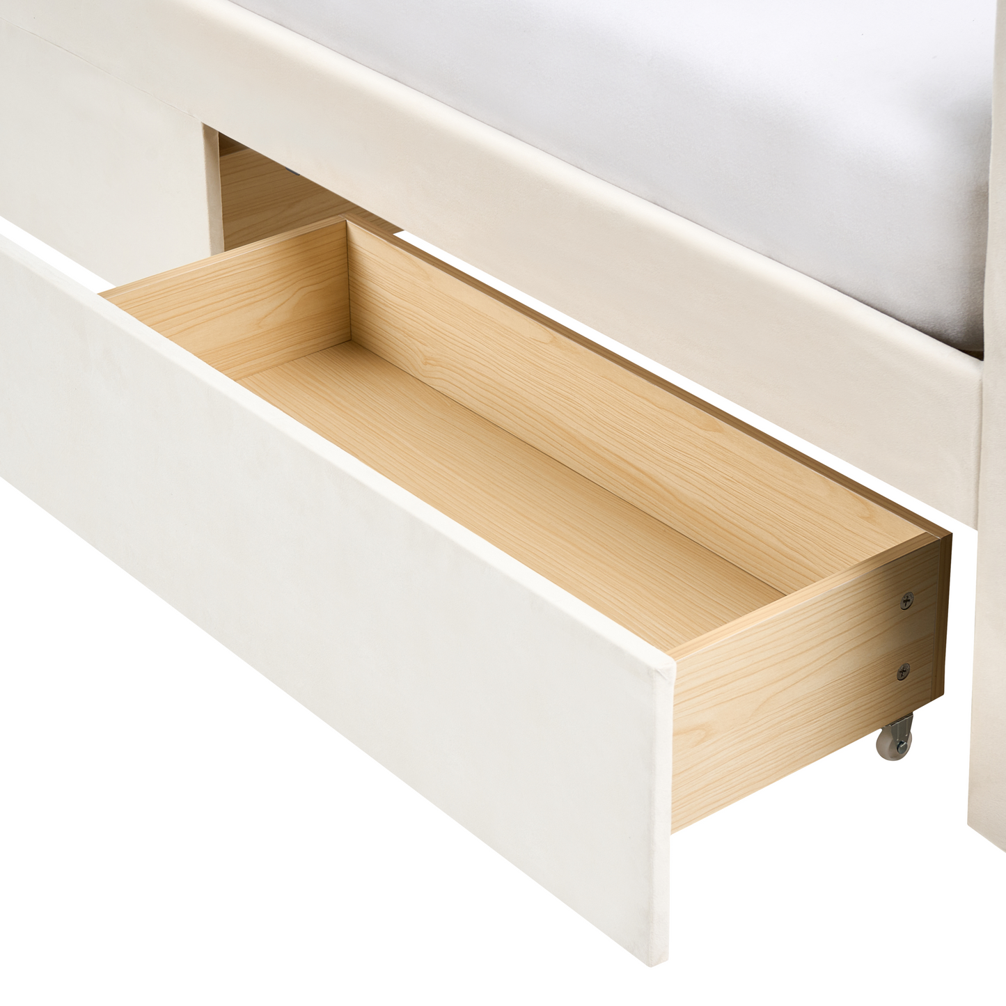 Daybed Off White Velvet EU Single 90 x 200cm Slatted Frame With Drawers